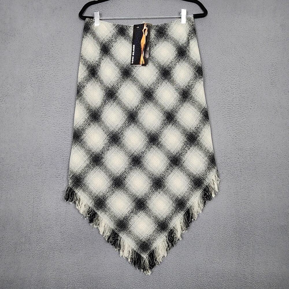 Tom Klaim Skirt Womens 12 Gray Black Plaid Asymmetrical Fringe Wool Blend Midi